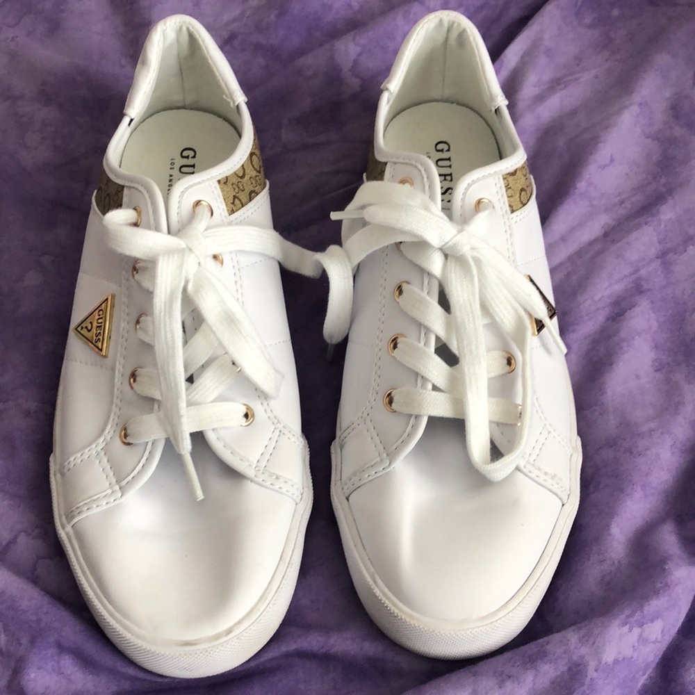 Guess white sneakers with gold  - used